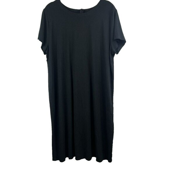 J. Jill Dresses & Skirts - J. Jill Wearever Dress L Solid Black Pleated Stretch Cap Sleeve Rayon Spandex